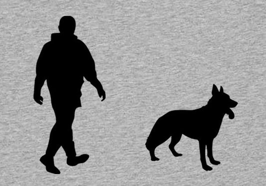 Walking With Alsatian Dog Mens T-Shirt, Made From Organic Cotton