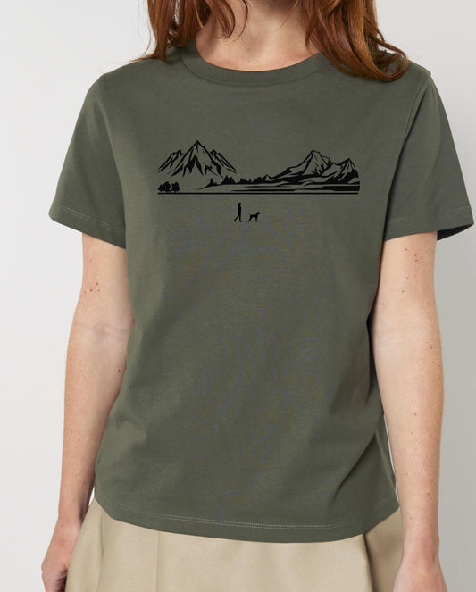 Walking With Weimaraner Dog Womens T-Shirt, Made From Organic Cotton