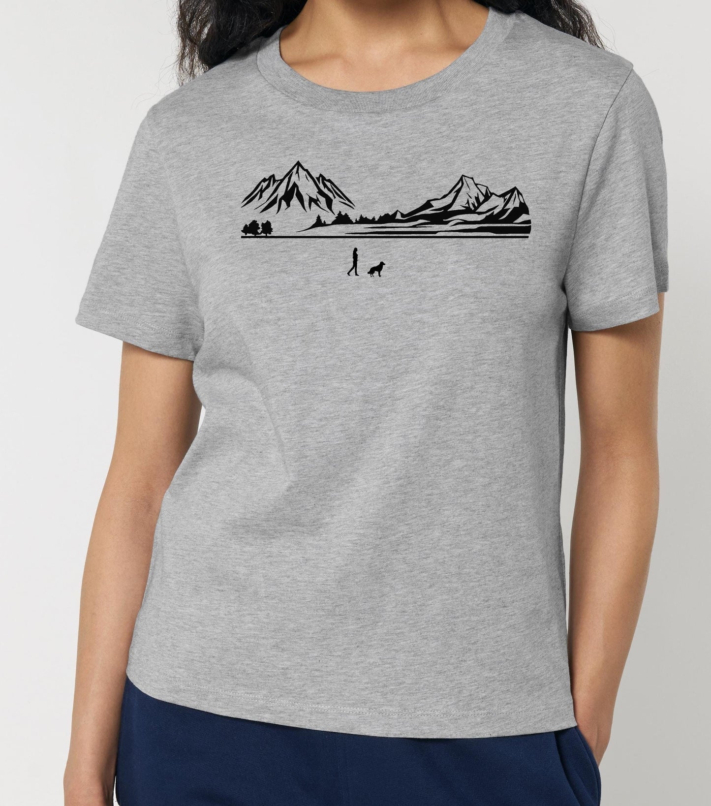 Walking With Border Collie Dog Womens T-Shirt, Made From Organic Cotton