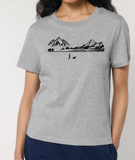 Walking With Alsatian Dog Womens T-Shirt, Made From Organic Cotton