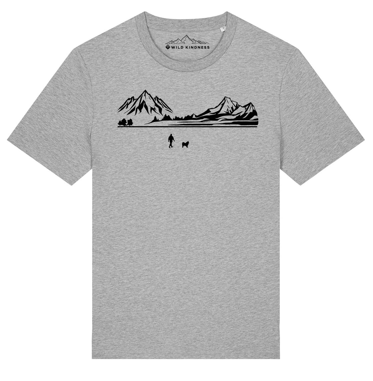 Walking With Samoyed Dog Mens T-Shirt, Made From Organic Cotton