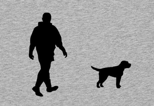 Walking With Border Terrier Dog Mens T-Shirt, Made From Organic Cotton