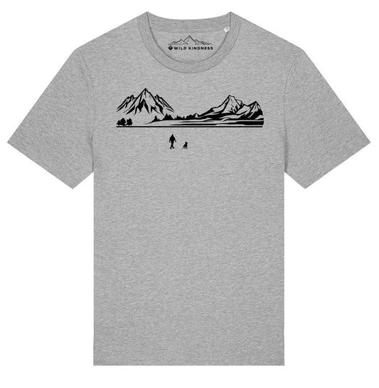 Walking With Staff Bull Terrier Dog Mens T-Shirt, Made From Organic Cotton
