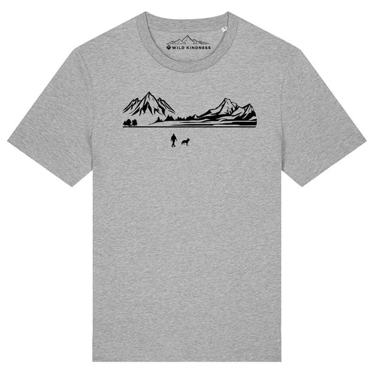 Walking With Alsatian Dog Mens T-Shirt, Made From Organic Cotton