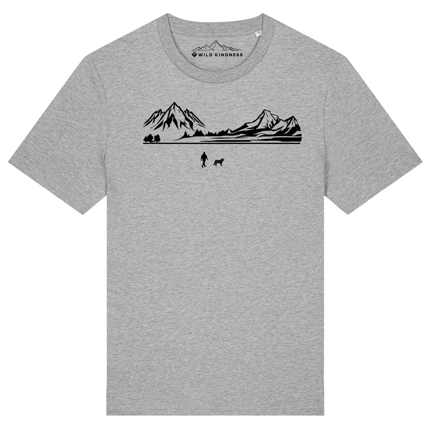 Walking With Bernese Mountain Dog Mens T-Shirt, Made From Organic Cotton