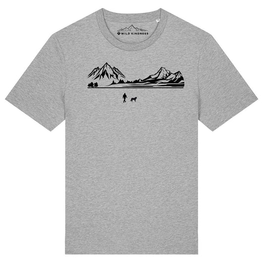 Walking With Bernese Mountain Dog Mens T-Shirt, Made From Organic Cotton