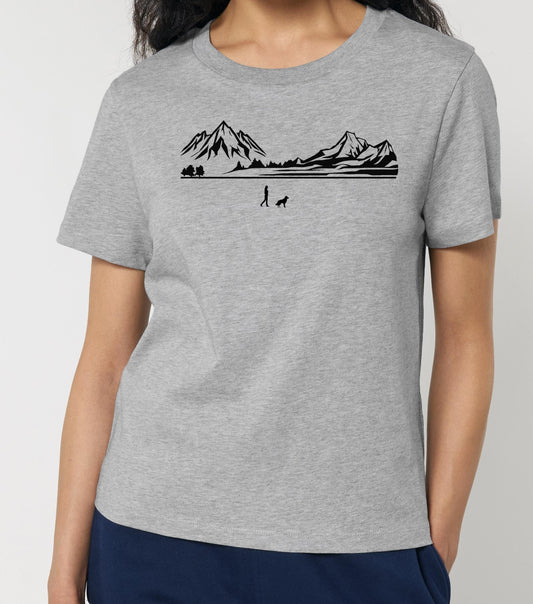 Walking With Border Collie Dog Womens T-Shirt, Made From Organic Cotton