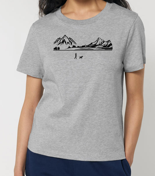 Walking With Border Terrier Dog Womens T-Shirt, Made From Organic Cotton